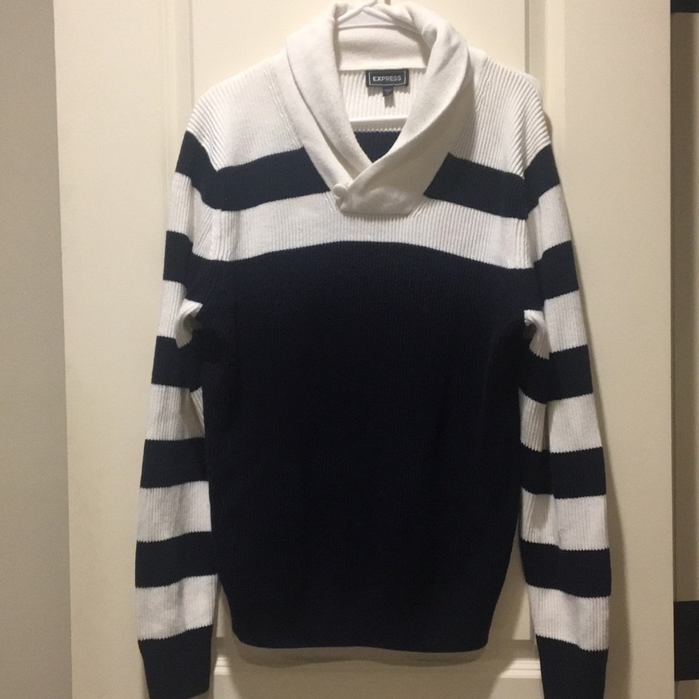 Express mens Shawl Collar Pullover Knit striped Sweater size L